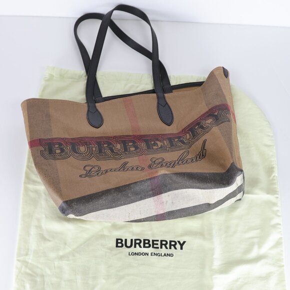 Burberry Doodle Shoulder Tote Bag Nova Check Pattern Print Coated Canvas Italy - Picture 9 of 9